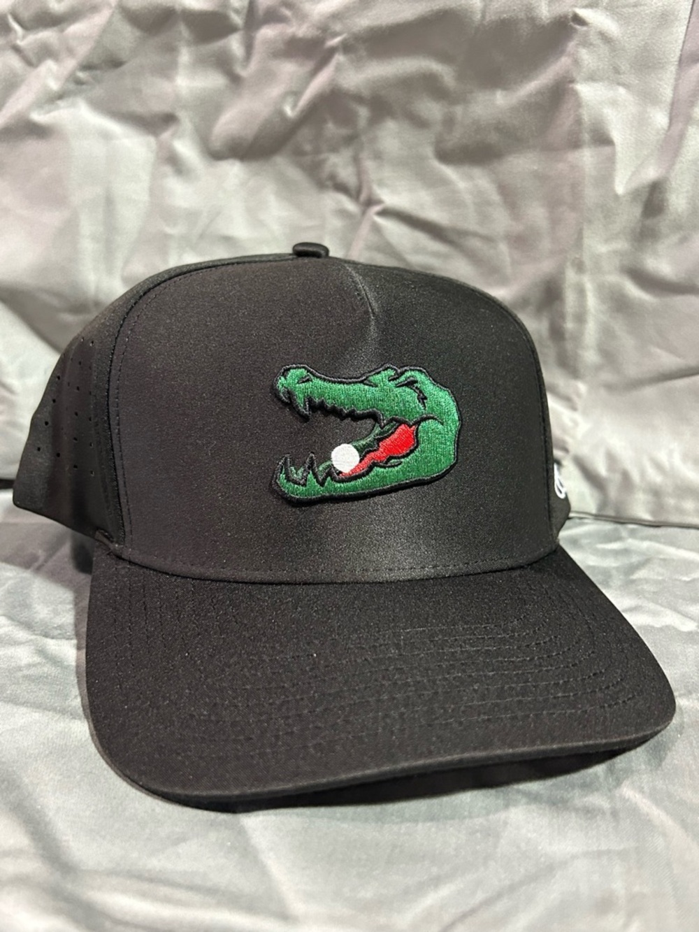 Black Snapback Hat with Green Crocodile Logo - Picture 2 of 5
